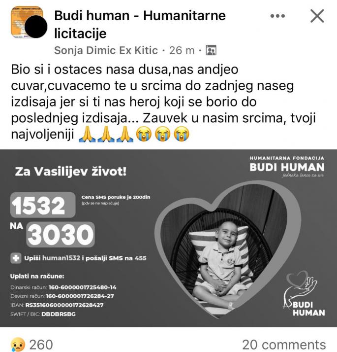 Foto: Facebook Printscreen/Budi human - Humanitarne licitacije