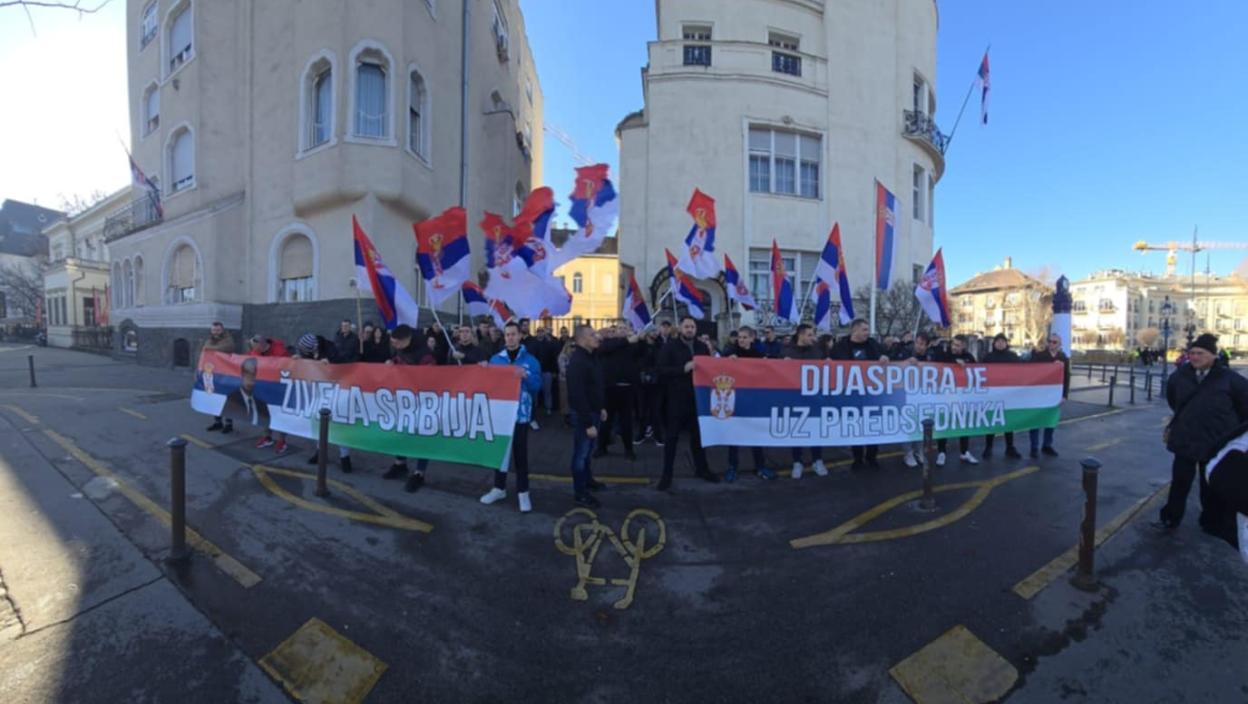 "Dijaspora je uz predsednika" Skup podrške predsedniku Vučiću održan ispred ambasade Srbije u Budimpešti